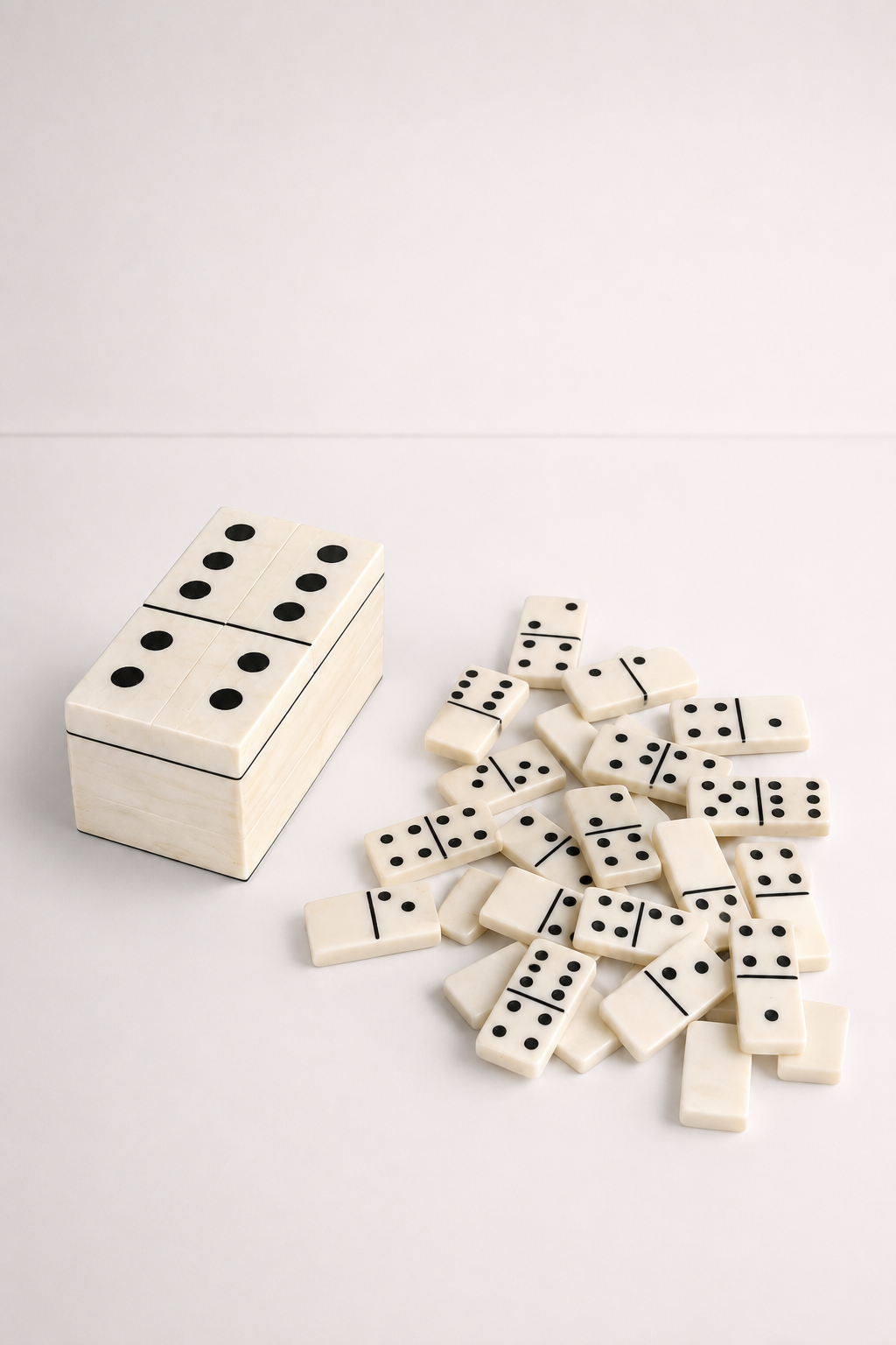 Cream & Black Bone Dominoes Box